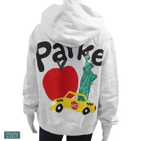 Parke NYC Apple Statue of Liberty Hoodie Grey S/M Rare Graphic Sweatshirt - Picture 6 of 13